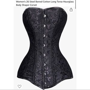 Satin Black Boned Long Torso Hourglass Corset